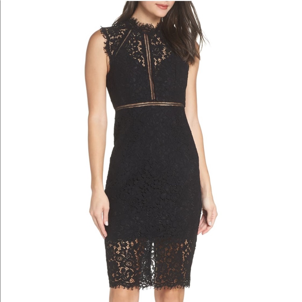 Bardot black lace dress